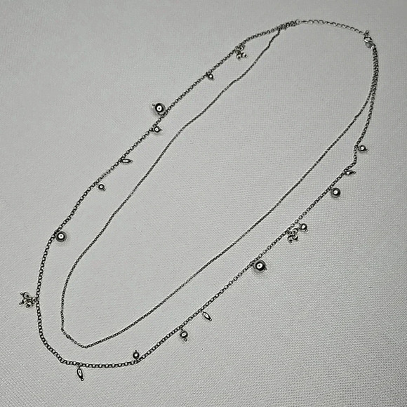 Lia Sophia Double-Stranded Long Silver Layered Necklace - Picture 3 of 13